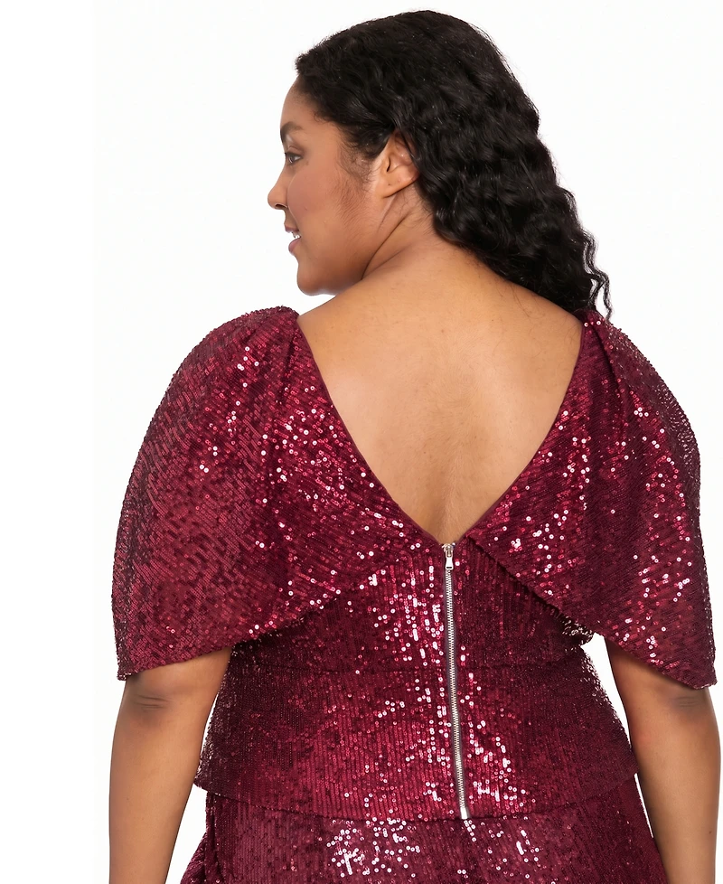 Muse Plus Sequin Draped-Sleeve Top