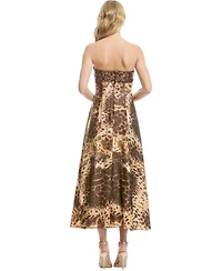 Dress The Population Women's Miranda Strapless Sequin Bustier Leopard Print Midi Dress