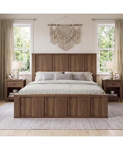 homfan Wooden Platform Bed Frame, Solid Wood Finish with Tall Vertical Panel Headboard & Footboard, No Box Spring Needed, for Bedroom