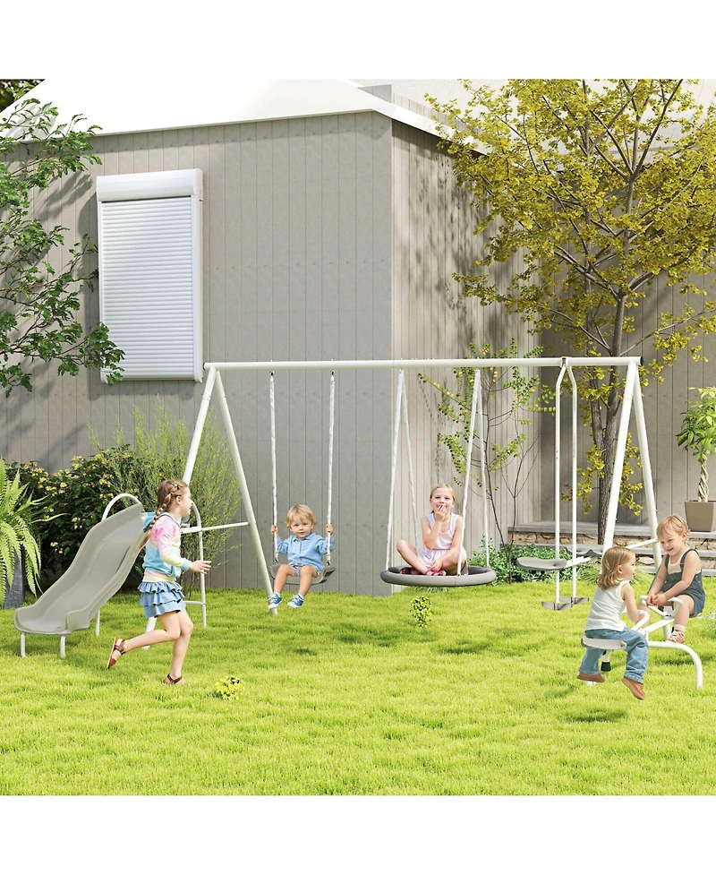 Glintex 5-in-1 Kids Swing Set with Slide, Saucer Swing and Glider