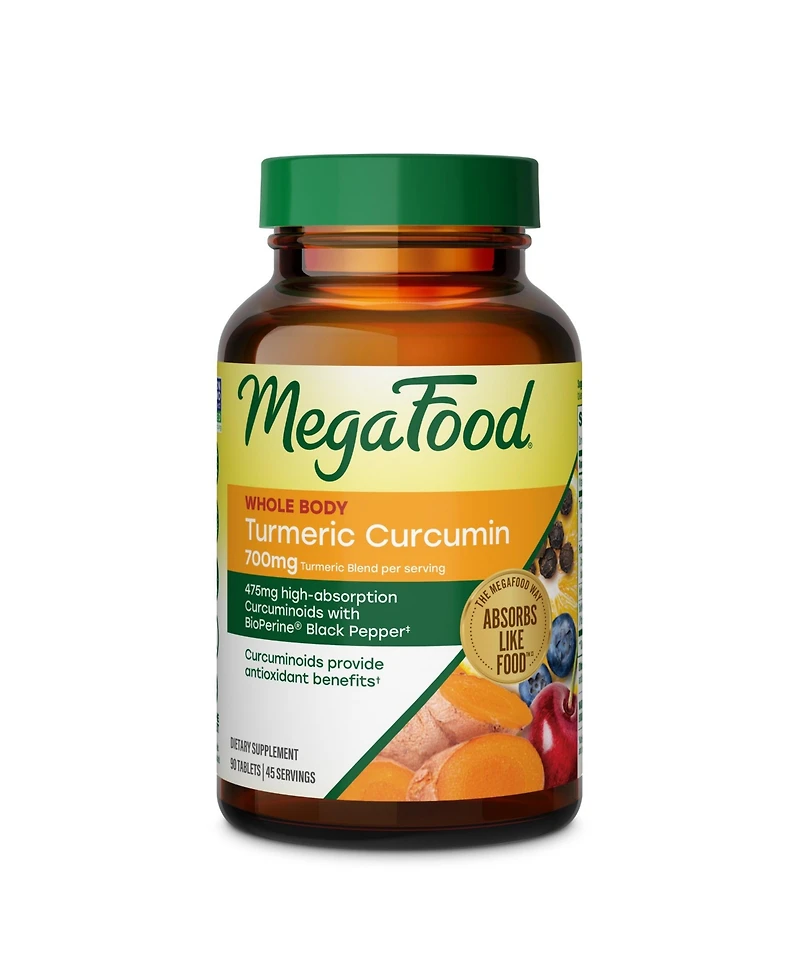 MegaFood Whole Body Turmeric Curcumin Supplement with Black Pepper and Vitamin C, 90 Count