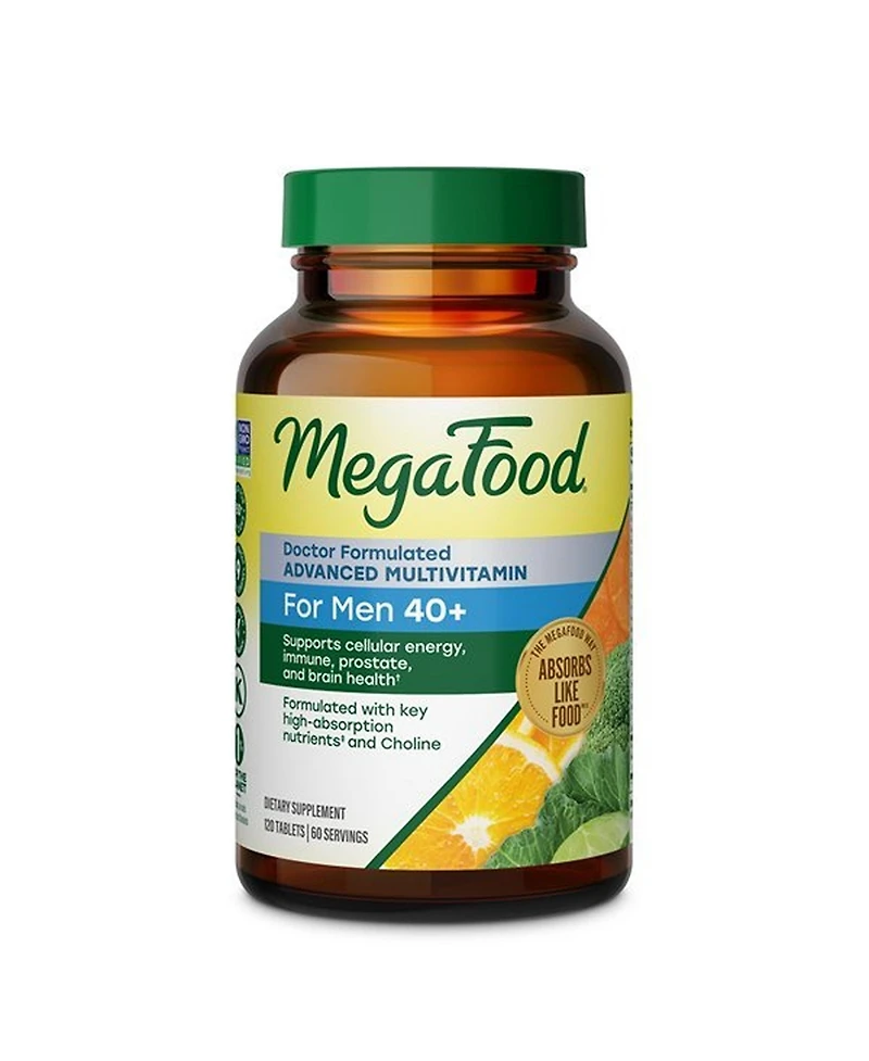 MegaFood Advanced Multivitamin for Men 40+ with Choline, Methyl B12, Methylfolate, Vitamin C and D3 and Zinc