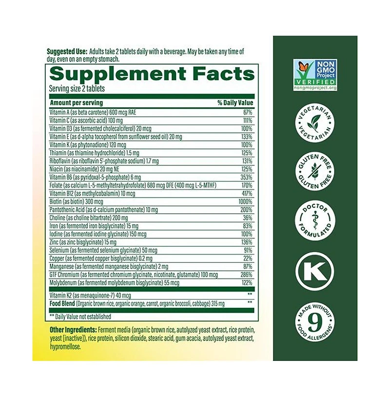 MegaFood Advanced Multivitamin for Women with Iron, Choline, Methyl B12, Methylfolate, Vitamin D3, C and Zinc, 120 Ct