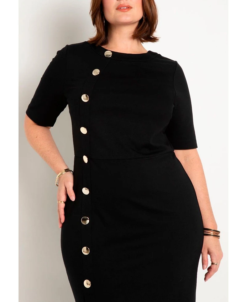 Eloquii Women's Plus Button Front Workwear Dress