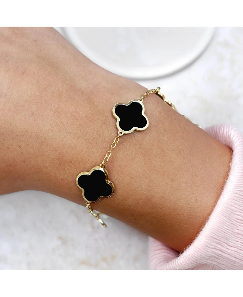 The Lovery Classic Onyx Clover Bracelet 14K Gold Plated Sterling Silver