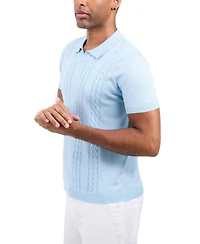 Spring + Mercer Men's Cable Knit Johnny Collar Sweater Slim-Fit Polo Shirt