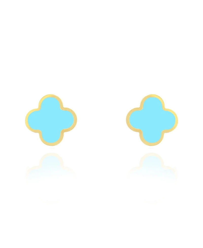 The Lovery Classic Turquoise Clover Stud Earrings 14K Gold Plated Sterling Silver