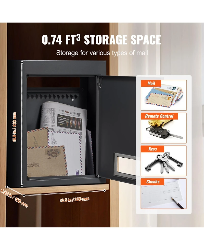 Vevor Through The Wall Drop Box 12.5x6.3x16.9" Mailbox with Code Lock