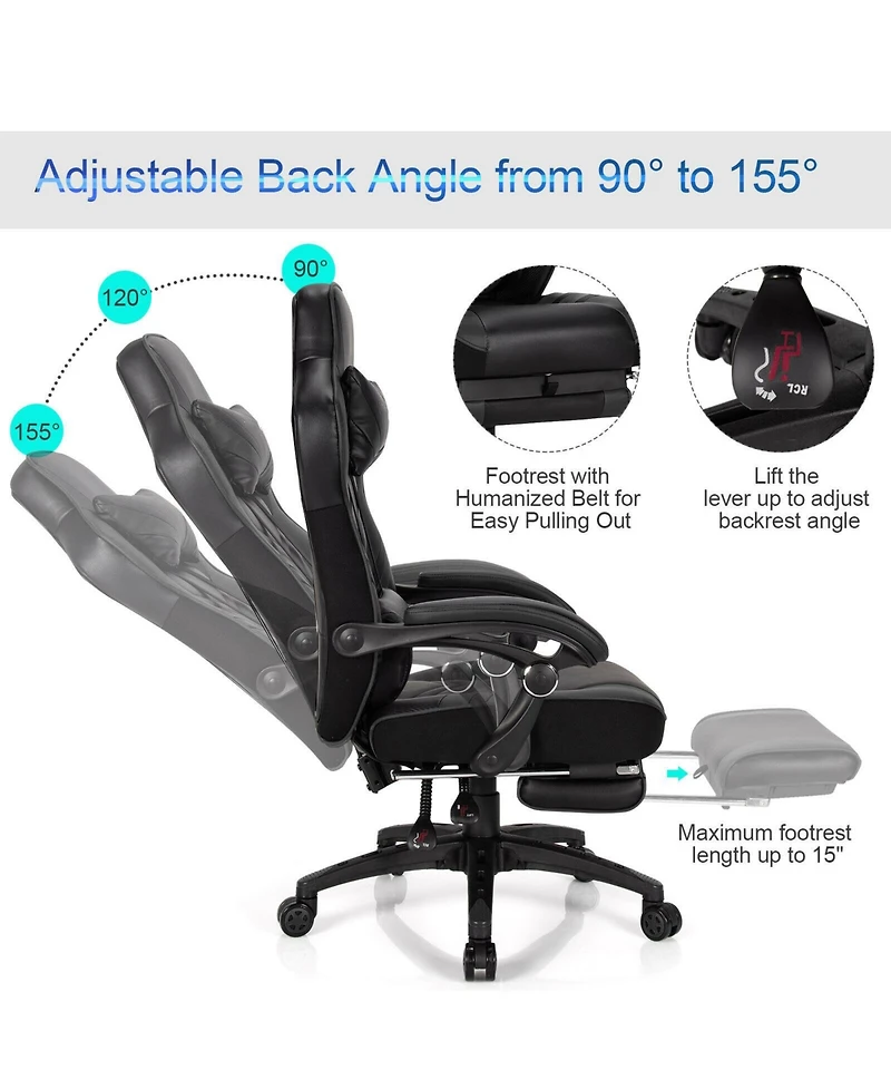 Mecale Adjustable Gaming Chair with Footrest and Lumbar Cushion for Office