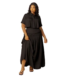 Buxom Couture Plus Pleated Cropped Collared Top and Skirt Set