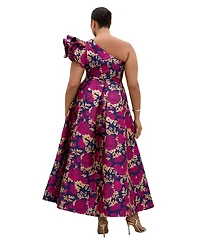 City Chic Plus Grand Gala One-Shoulder Jacquard Maxi Dress