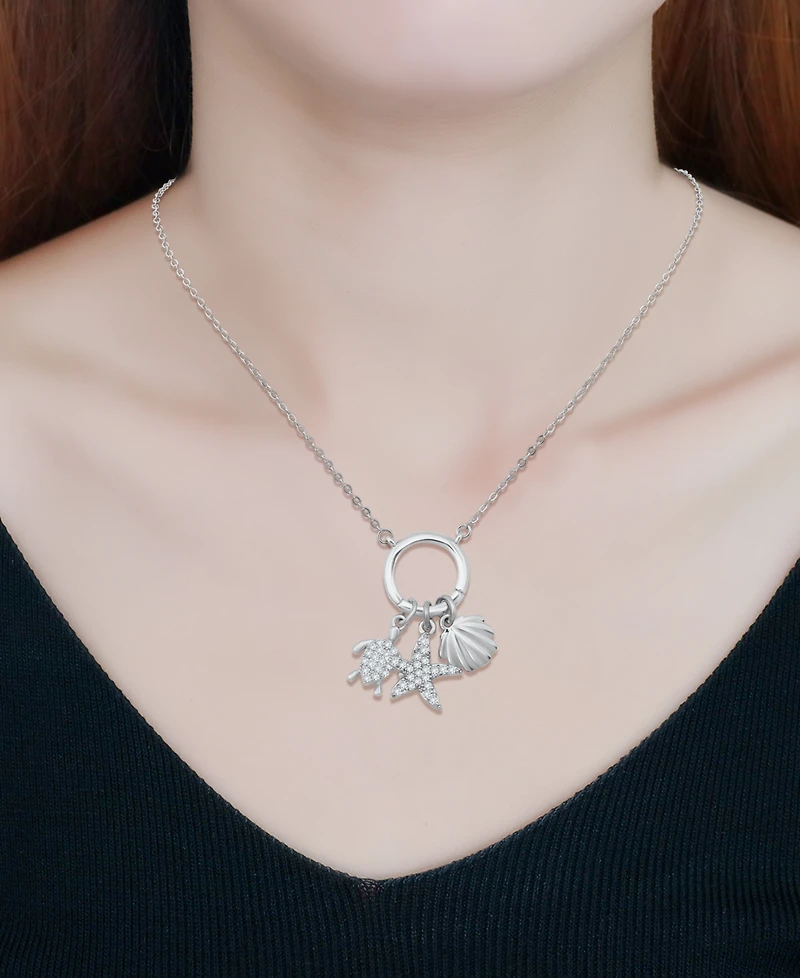 Women's Cubic Zirconia 5/8ct. t.w. Turtle, Starfish and Clamshell Charm Holder Necklace