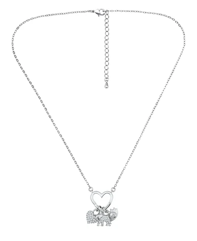 Women's Pave Cubic Zirconia Charm Holder Necklace with Evil Eye, Heart, and Elephant Charm Necklaces