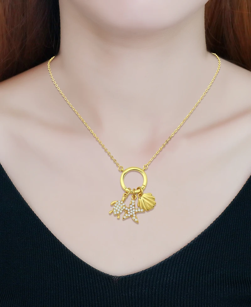 Macy's 14k Gold-Plated Over Brass Circle Charm Holder with Turtle, Starfish, and Clamshell Charms Necklace