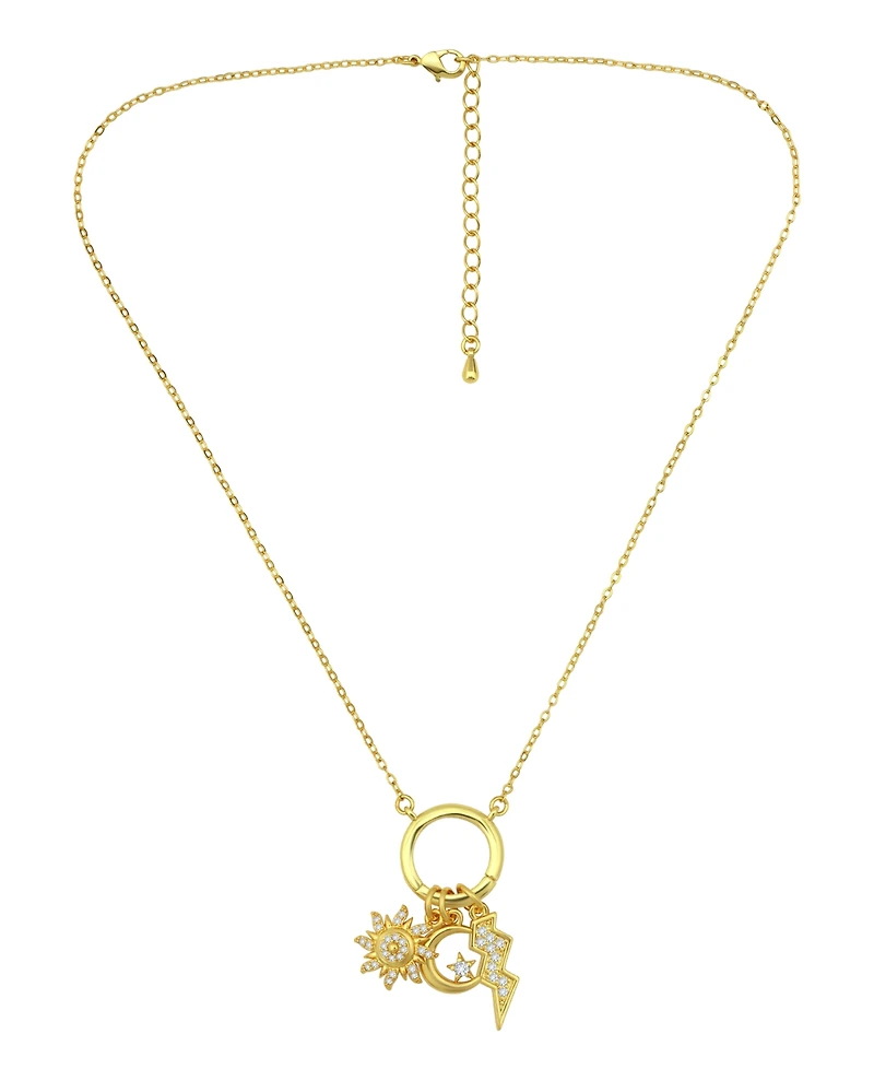 Macy's 14k Gold-Plated Over Brass Circle Charm Holder with Sun, Moon, Star and Lightning Bolt Charms Necklace