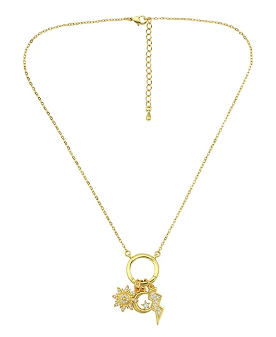 Macy's 14k Gold-Plated Over Brass Circle Charm Holder with Sun, Moon, Star and Lightning Bolt Charms Necklace