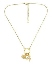 Macy's 14k Gold-Plated Over Brass Circle Charm Holder with Sun, Moon, Star and Lightning Bolt Charms Necklace