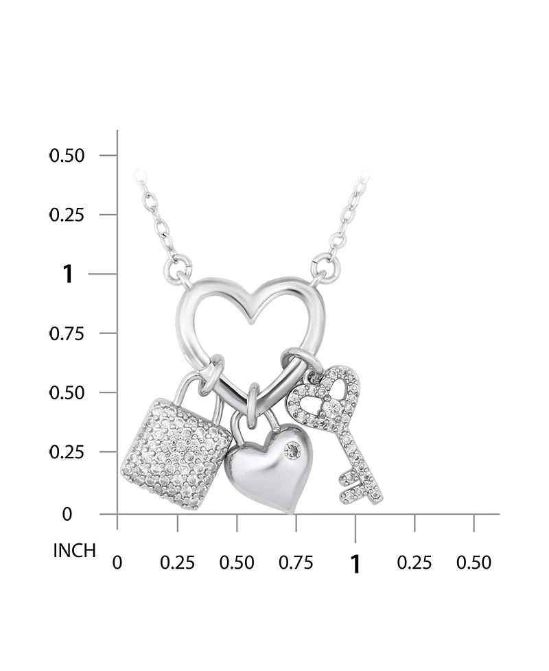 Macy's Fine Silver-Plated Over Brass Heart Shape Charm Holder with Heart, Key and Lock Charms Necklace