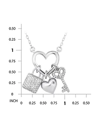 Macy's Fine Silver-Plated Over Brass Heart Shape Charm Holder with Heart, Key and Lock Charms Necklace
