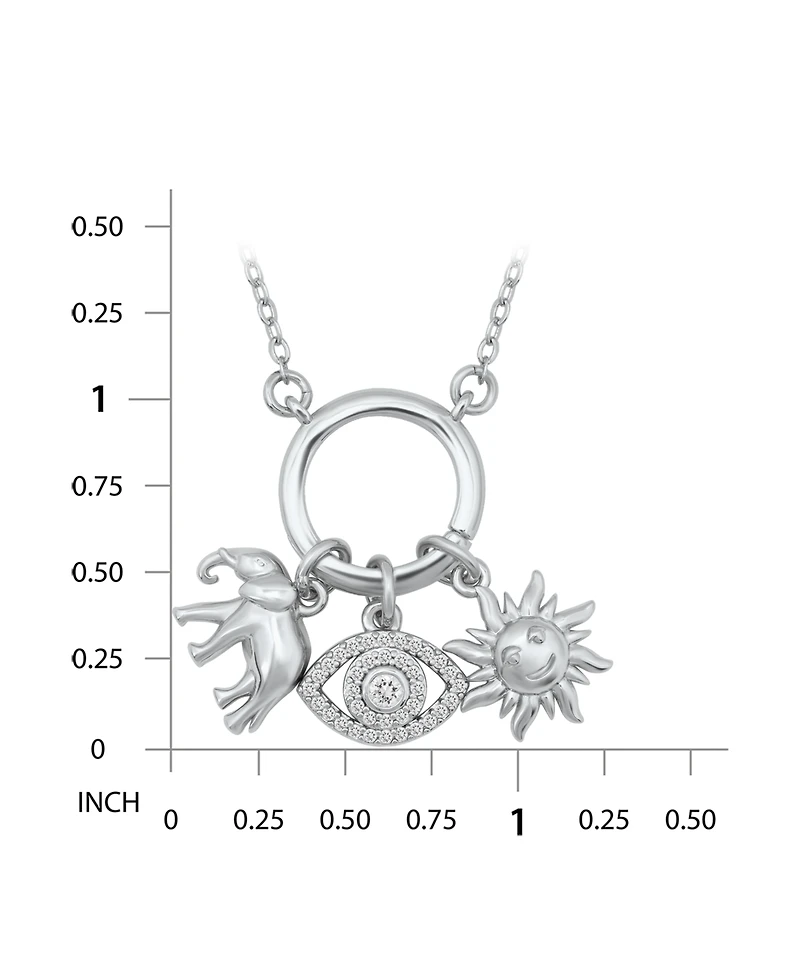 Macy's Fine Silver-Plated Over Brass Circle Charm Holder with Elephant, Evil Eye and Sun Charms Necklace