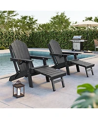Sonkuki 2Pcs 3-Position Reclining Adirondack Chair w/Retractable Ottoman, Folding Patio with Cup Holder, Heavy Duty Hdpe Fire Pit Seating 350lbs