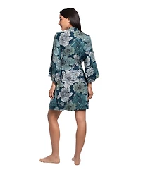 Linea Donatella Women's Teal Floral Print Knit Wrapper