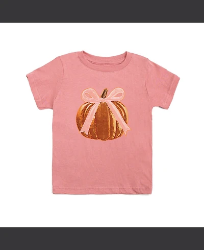 Sweet Wink Big Girls Coquette Pumpkin Sequin Patch Short Sleeve T-Shirt