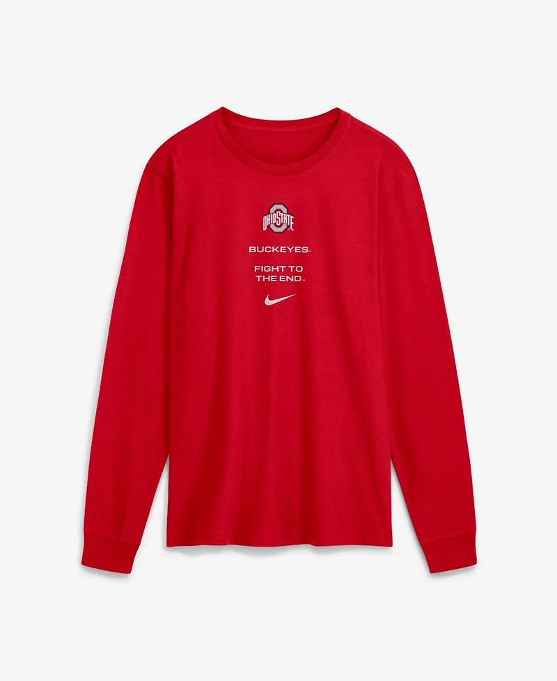Nike Men's Ohio State Buckeyes Sideline Long-Sleeve Crewneck Screen-Print T-Shirt