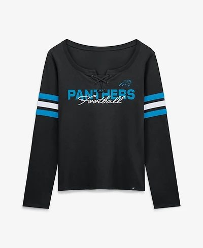 Fanatics Women's Carolina Panthers Team First Coverage Scheme Lace-Up Long Sleeve T-Shirt
