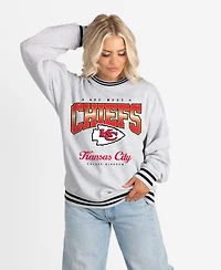 Gameday Couture Women's Kansas City Chiefs Gridiron Drive Ringer Stripe Oversized Crewneck Sweatshirt