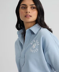 Fanatics Women's New York Yankees Iconic Cropped Short Sleeve Polo Sweatshirt