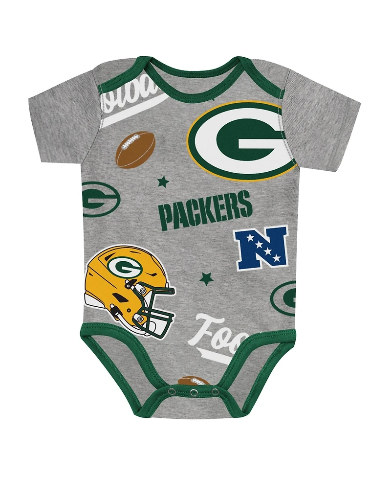 Outerstuff Baby Boys' and Girls' Green Bay Packers First Round Pick Screen-print Graphics 3-Piece Bodysuits, 3-Pack