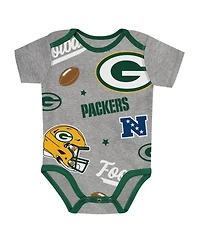 Outerstuff Baby Boys' and Girls' Green Bay Packers First Round Pick Screen-print Graphics 3-Piece Bodysuits, 3-Pack