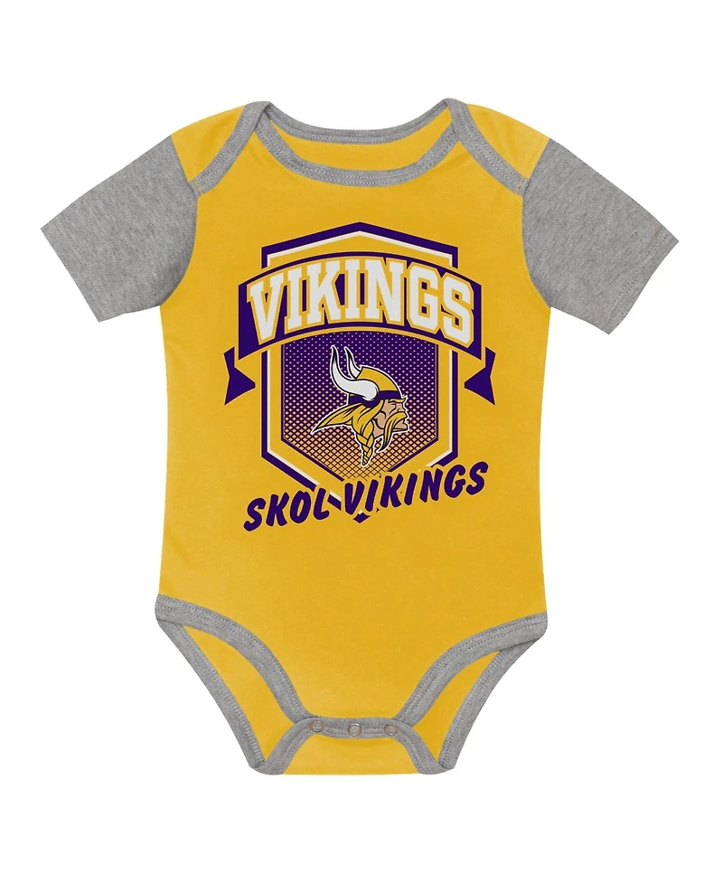 Outerstuff Baby Boys' and Girls' Minnesota Vikings First Round Pick Screen-Printed Bodysuits, 3-Piece Set