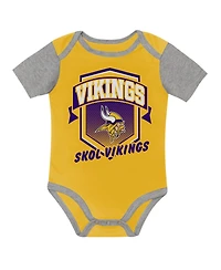 Outerstuff Baby Boys' and Girls' Minnesota Vikings First Round Pick Screen-Printed Bodysuits, 3-Piece Set