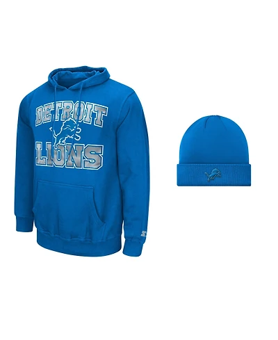 Starter Men's Detroit Lions Graphic Fleece-Lined Hoodie and Cuffed Knit Hat, 2-Piece Set