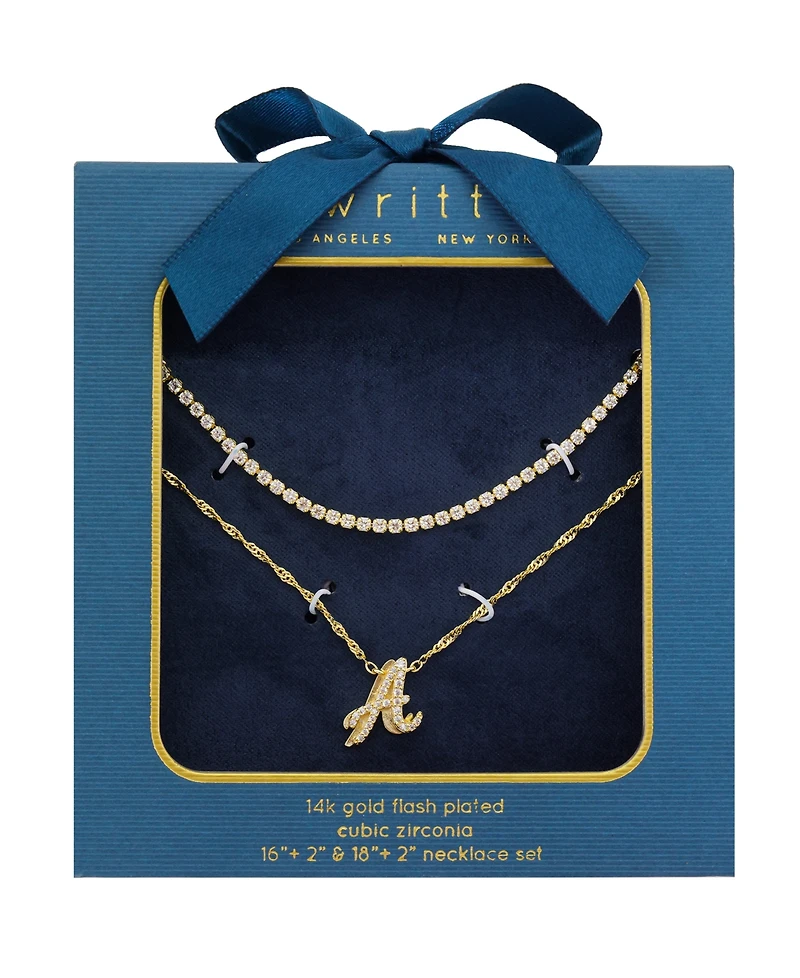 Unwritten Cubic Zirconia Gold-Plated Initial Pendant Necklace Set