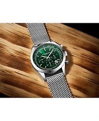 Stuhrling Rialto 3975.9 Men s Chronograph Watch – Quartz Movement, 44mm Silver-Tone Case, Green Dial, Stainless Steel Mesh Bracelet