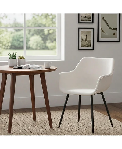 LeisureMod Markley Modern Leather Accent Dining Chair with Black Iron Legs