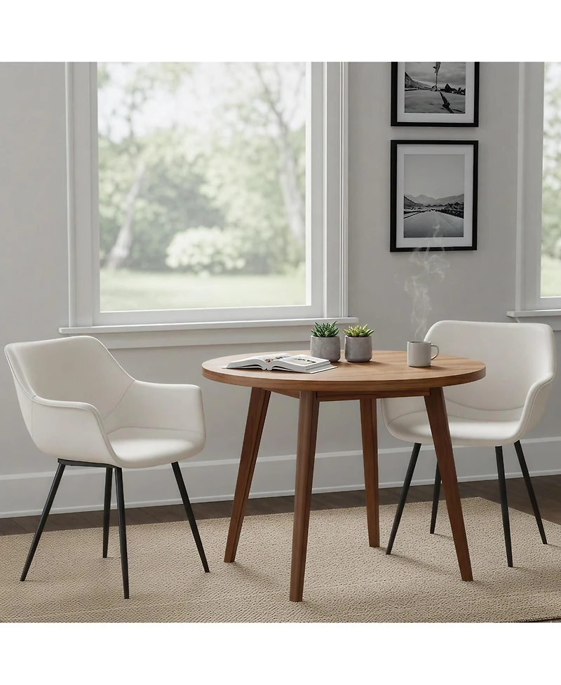 LeisureMod Markley Modern Leather Accent Dining Chair with Black Iron Legs
