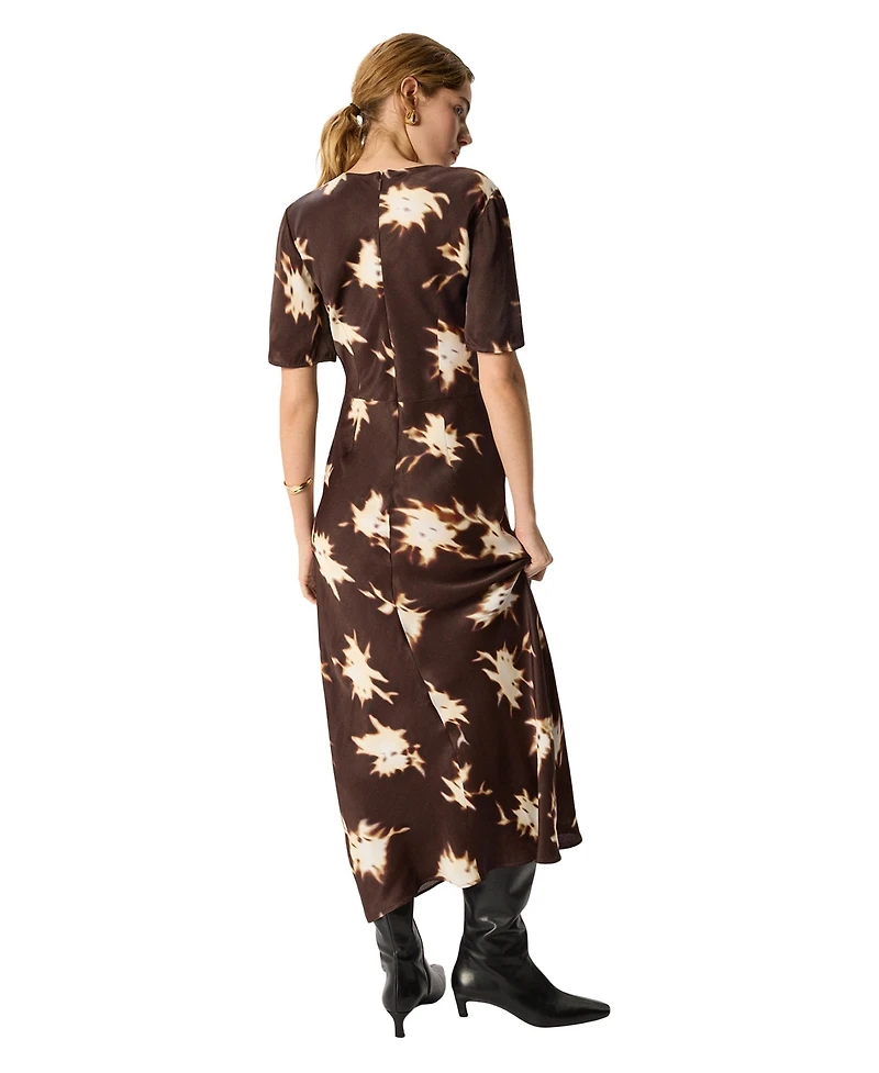 Whistles Women's Shadow Floral Satin Short-Sleeve Midi Dress
