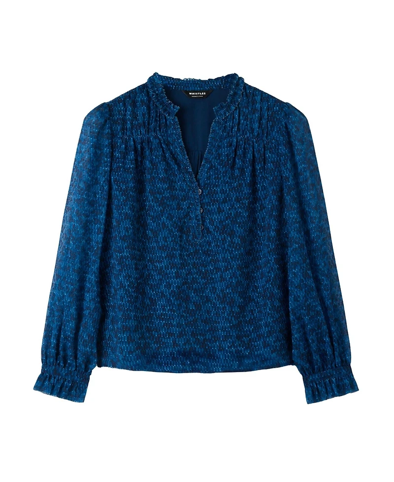Whistles Women's Ditsy Long-Sleeve Mandarin Collar Blouse