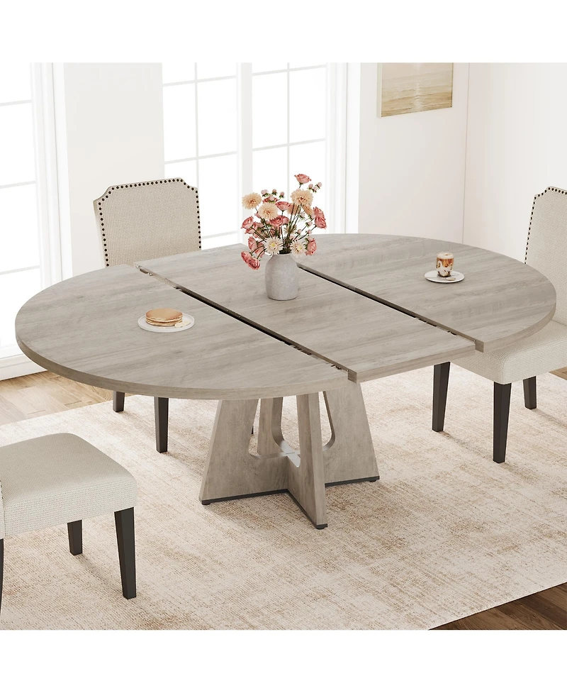 gaomon Space Saving Extendable Round Dining Table, Modern Mdf Tabletop Sturdy Metal Frame Multiuse Table for Kitchen Living Room
