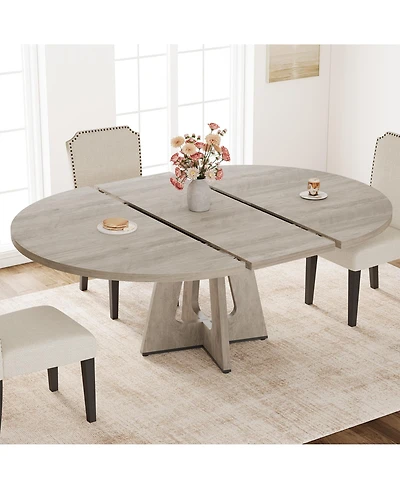gaomon Space Saving Extendable Round Dining Table, Modern Mdf Tabletop Sturdy Metal Frame Multiuse Table for Kitchen Living Room