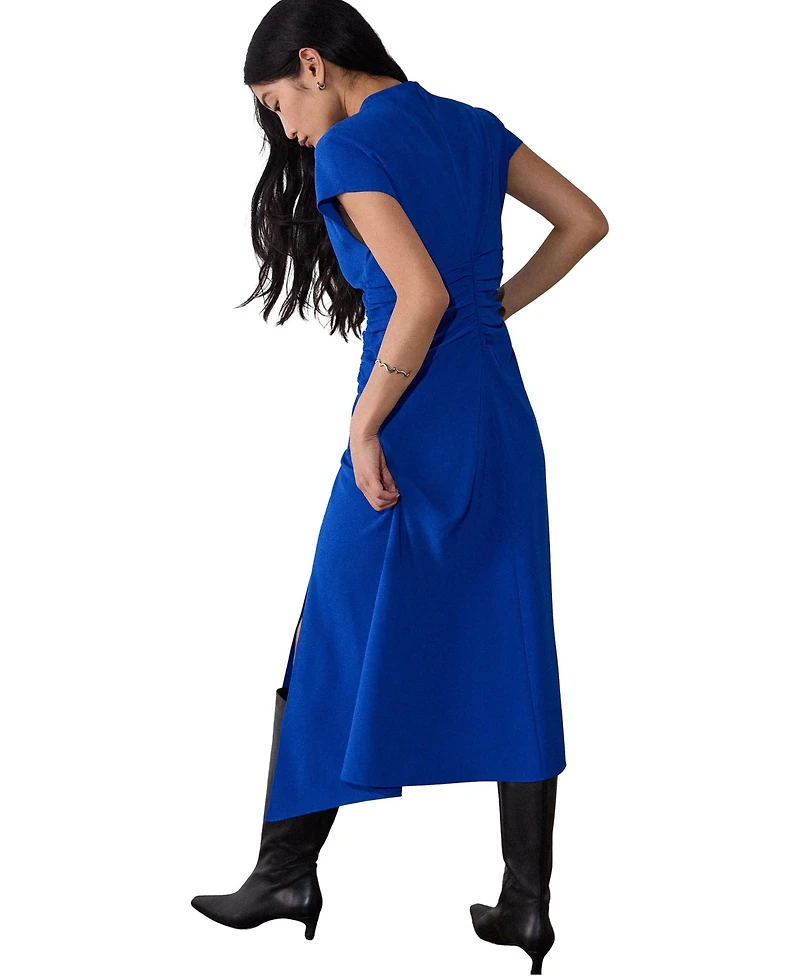 Whistles Women's Ruched Asymmetric Short-Sleeve Midi Dress
