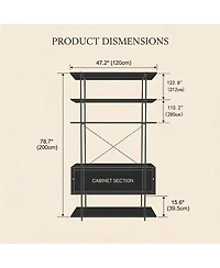 homfan 5-Tier Industrial Bookshelf with Cabinet, Heavy Duty Wood Bookcase Display, Sturdy Metal Frame Storage Shelving Unit for Home Office