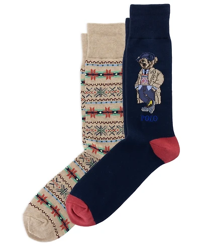 Polo Ralph Lauren Men's Litchfield Bear Fair Isle Crew Socks, 2-Pack