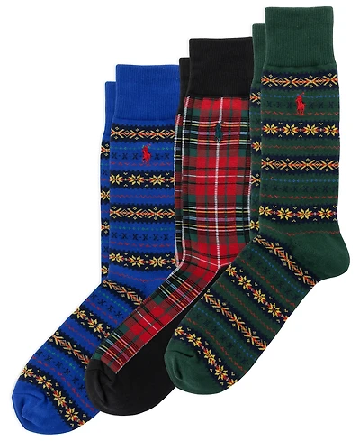 Polo Ralph Lauren Fair Isle Plaid Crew Socks, 3-Piece Set