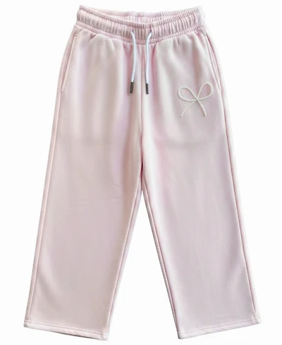 With Jules Girls' 7-16 Mini Imitation Pearl Bow Wide-Leg Sweatpants
