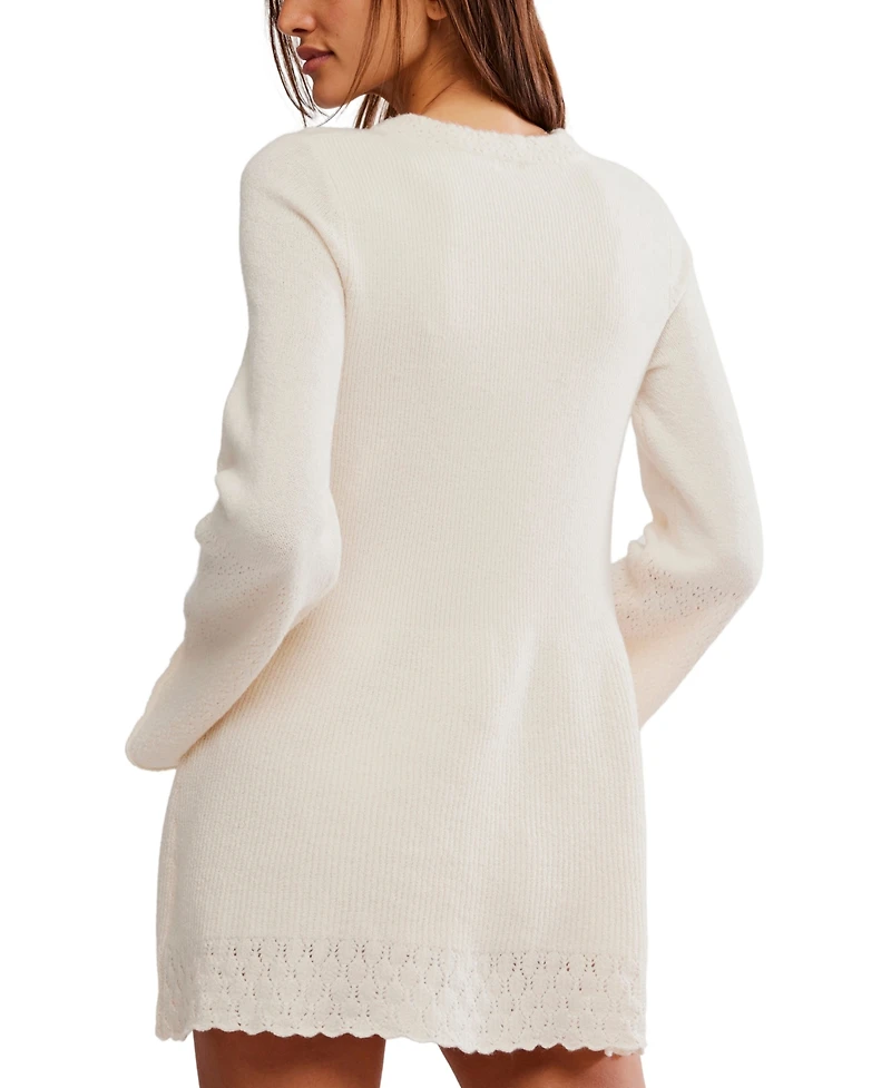Free People Women's Bali Old Flame Long-Sleeve Mini Pointelle-Knit Sweater Dress